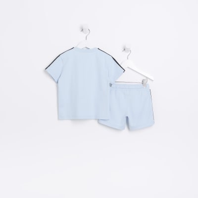 Mini Boys Blue Taped T-shirt and Shorts Set