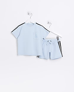 Mini Boys Blue Taped T-shirt and Shorts Set