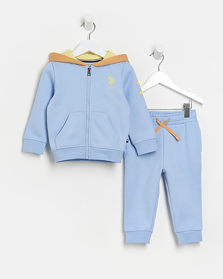 Mini boys blue US POLO zip sweat outfit