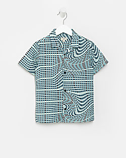 Mini boys Blue Wavy print short sleeve Shirt