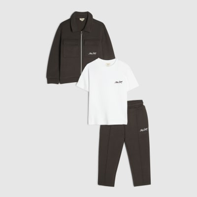 Mini Boys Brown Ame Saint Jacket 3 Piece Set