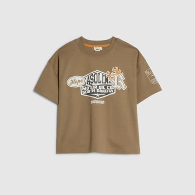 Mini Boys Brown Badge Graphic T-Shirt