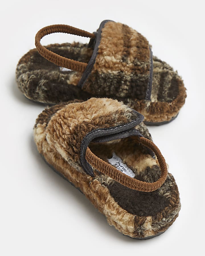 Mini boys brown borg check slippers