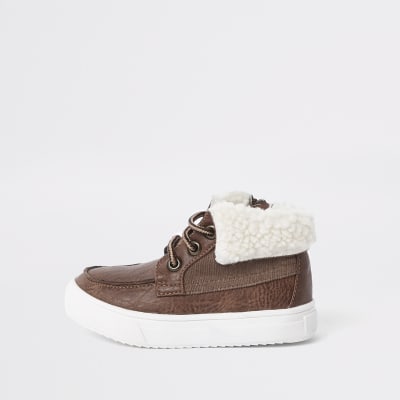 Mini boys brown borg trim boots