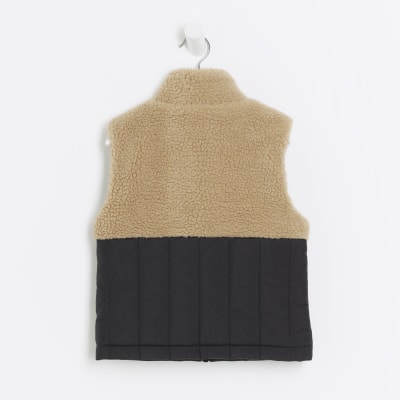 Mini boys brown zip up gilet River Island