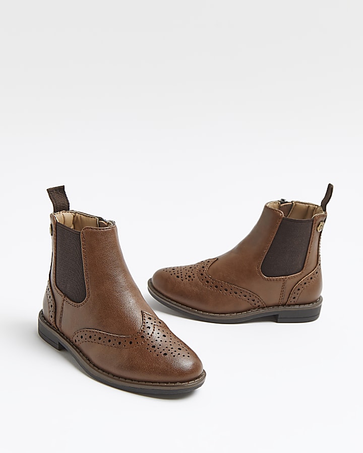 Mini boys brown brogue chelsea boots