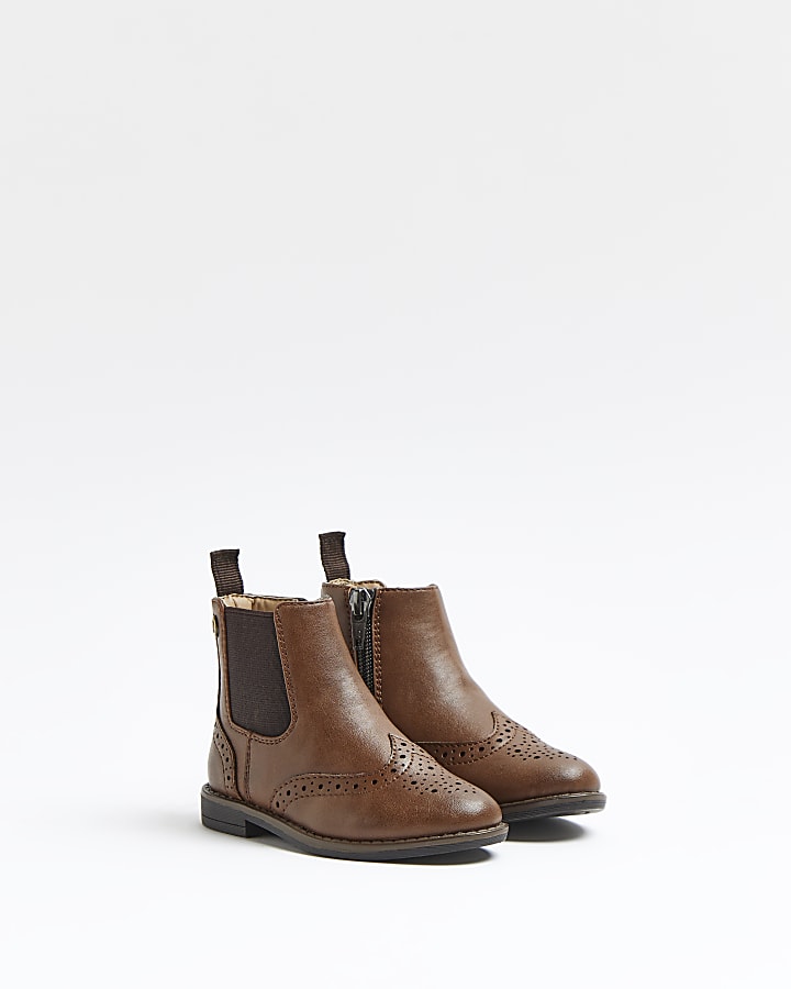 Mini boys brown brogue chelsea boots