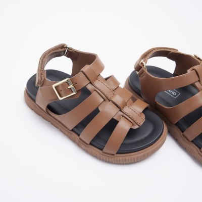 Mini boys brown caged sandals