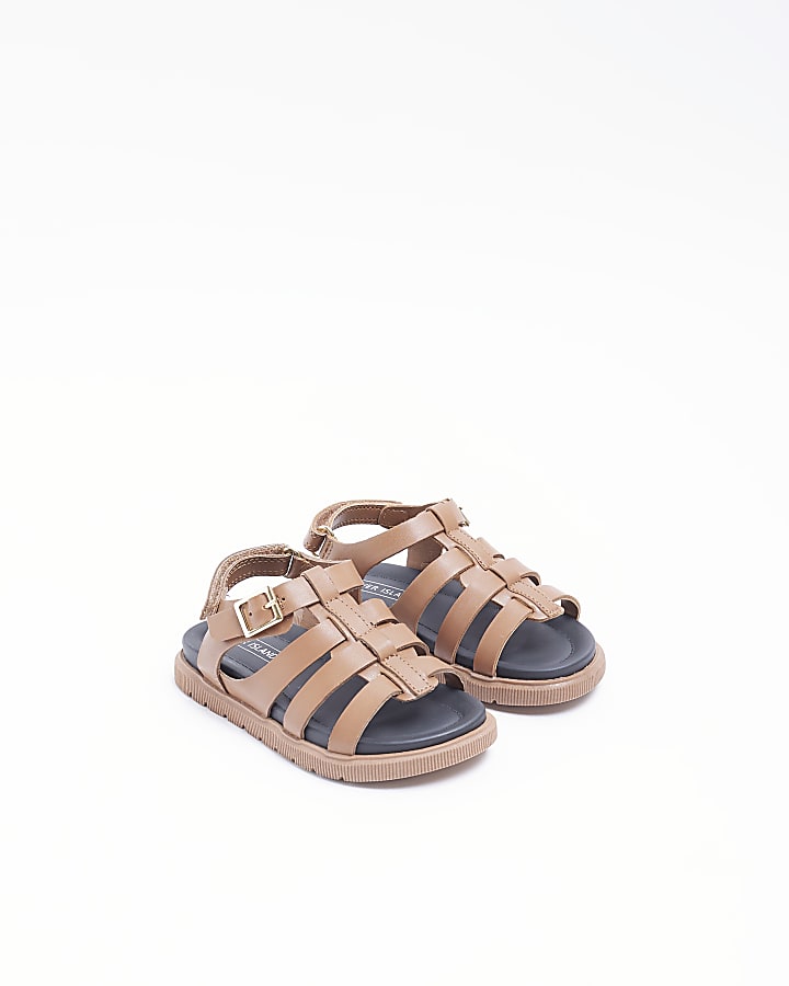 Mini boys brown caged sandals