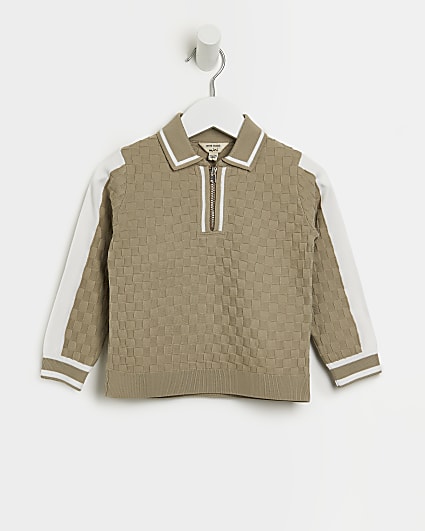 Mini boys brown check design polo shirt