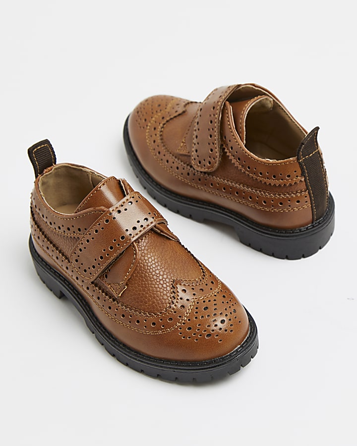 Mini boys brown chunky brogue shoes