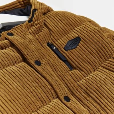 Mini boys Brown CORD hooded PUFFER coat
