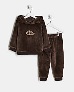 Mini Boys Brown Cosy Bear Hoodie Pyjama Set