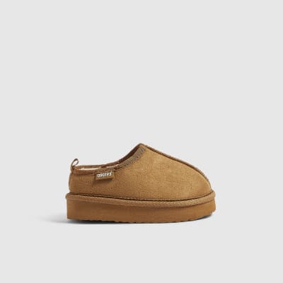 Mini Boys Brown Faux Fur Lined Slippers