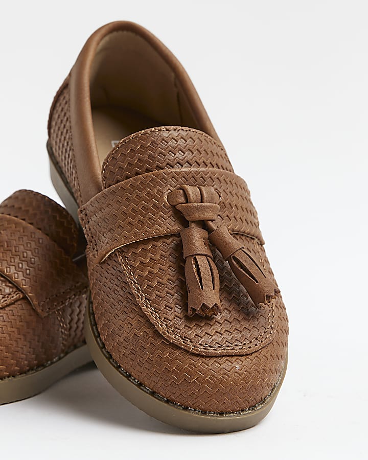 Mini Boys Brown Faux Leather Embossed Loafer
