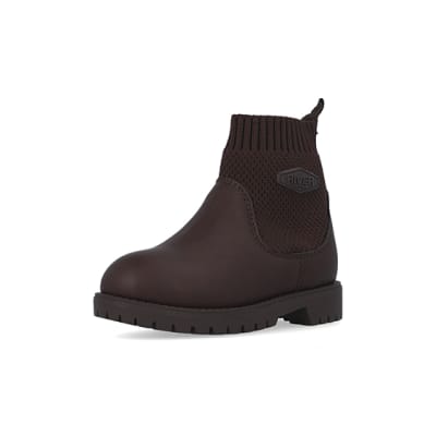 360 degree animation of product Mini Boys Brown Fly Knit Boots frame-0