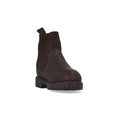 360 degree animation of product Mini Boys Brown Fly Knit Boots frame-19