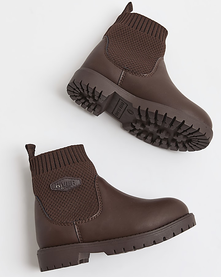 Mini Boys Brown Fly Knit Boots