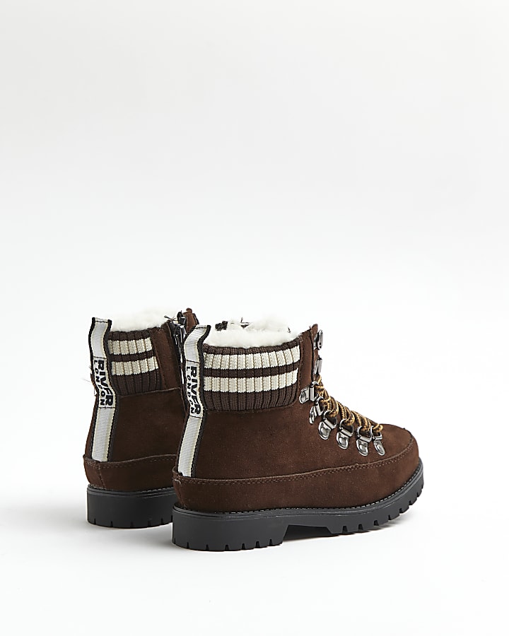Mini boys brown knit hiker boots