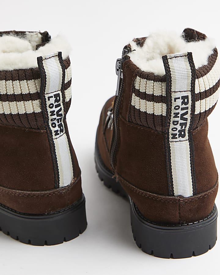 Mini boys brown knit hiker boots