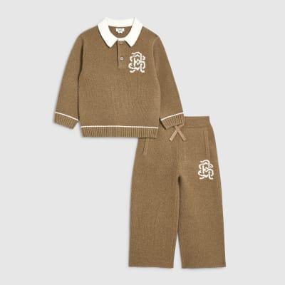 Mini Boys Brown Knit RI Shirt Set