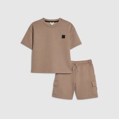 Mini Boys Brown Luminis Badge T-Shirt Set