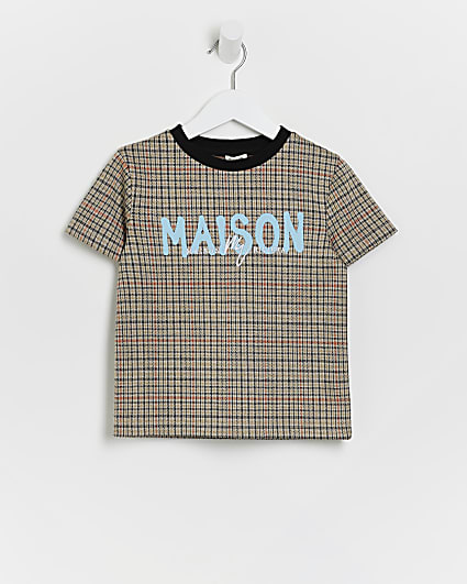 Mini boys brown Maison Riviera check t-shirt