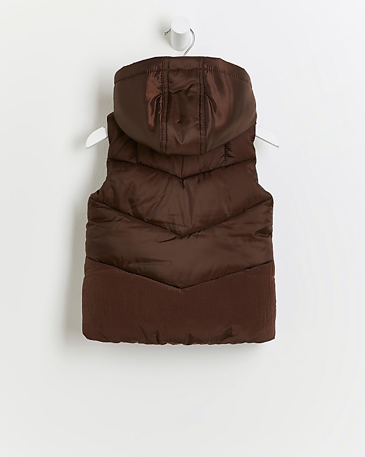 Mini boys brown padded hood gilet