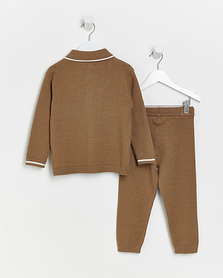 Mini boys Brown Pocket knitted shirt outfit