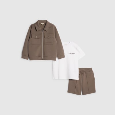 Mini Boys Brown Premium Shirt 3 Piece Set