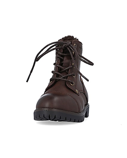 360 degree animation of product Mini Boys Brown Pu Distressed Borg Boots frame-22