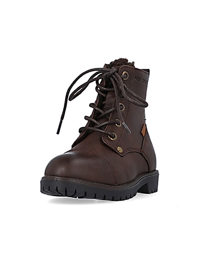 360 degree animation of product Mini Boys Brown Pu Distressed Borg Boots frame-23