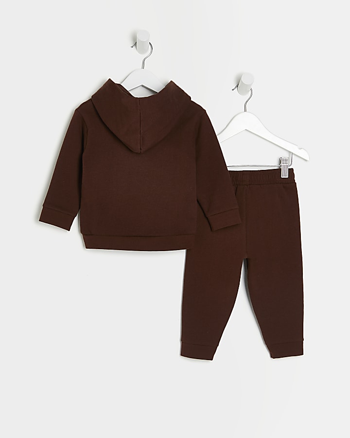 Mini boys brown RI hoodie and joggers outfit