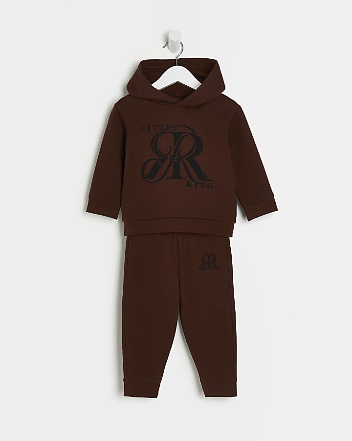 Mini boys brown RI hoodie and joggers outfit