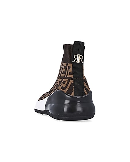 360 degree animation of product Mini boys brown RI knit high top trainers frame-8