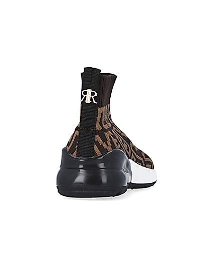 360 degree animation of product Mini boys brown RI knit high top trainers frame-10