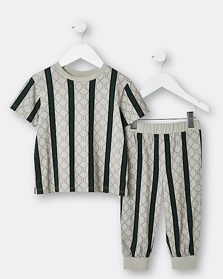 Mini boys brown RI stripe pyjama set