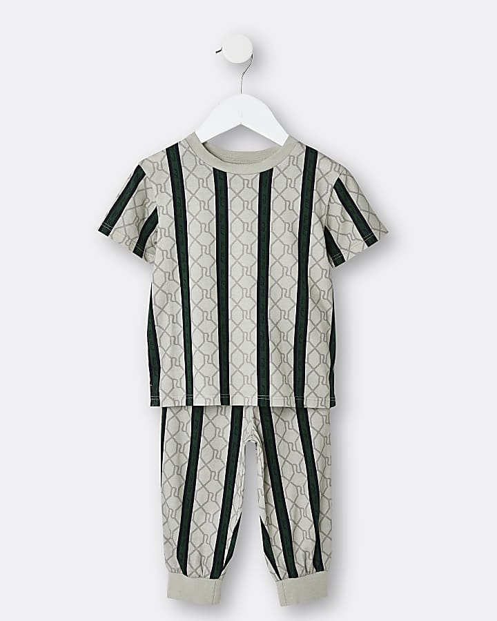 Mini boys brown RI stripe pyjama set