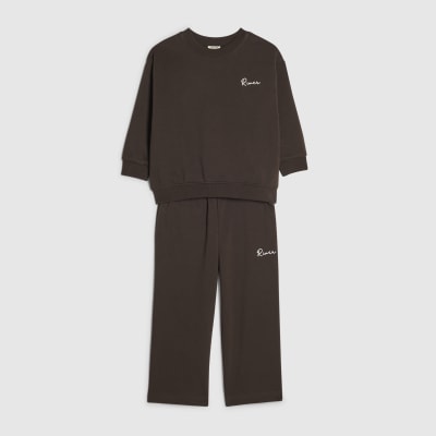 Mini Boys Brown River Wide Leg Joggers Set