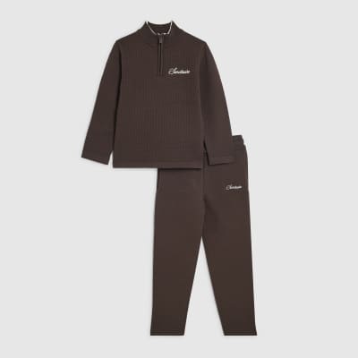 Mini Boys Brown Textured Funnel Top Set