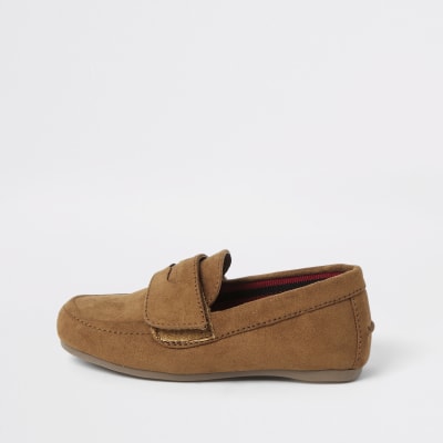 Mini boys brown velcro strap loafers River Island