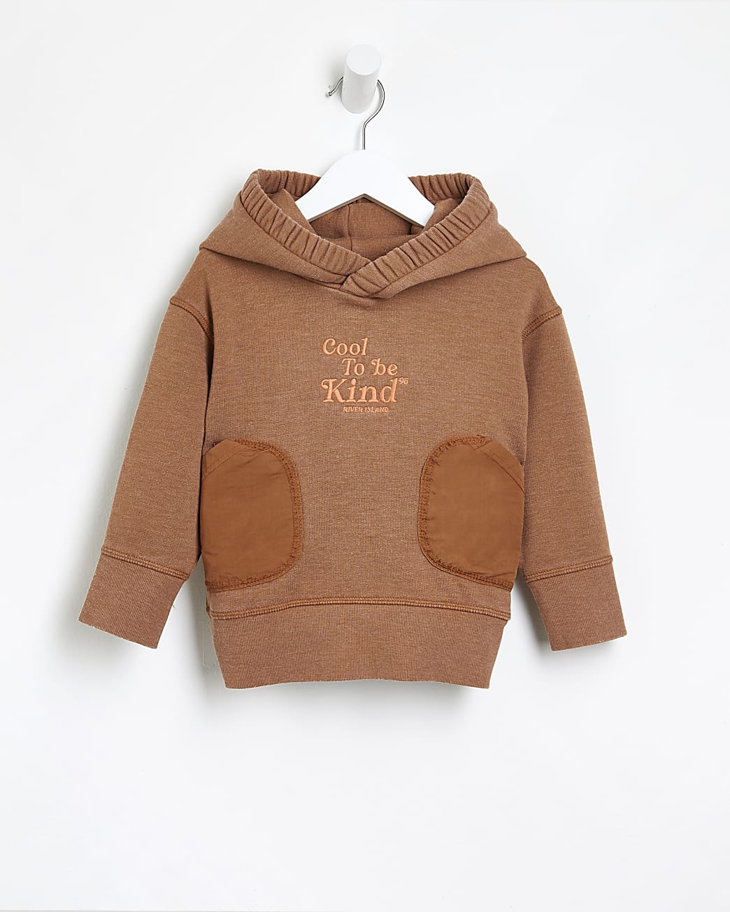 Mini boys brown washed nylon pocket hoodie