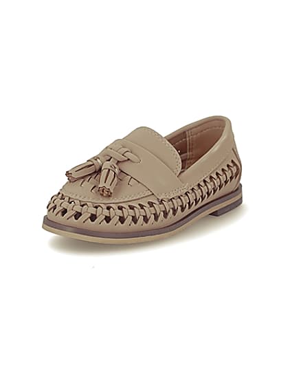 360 degree animation of product Mini boys brown woven tassel loafers frame-0