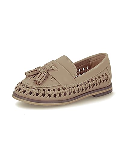 360 degree animation of product Mini boys brown woven tassel loafers frame-1
