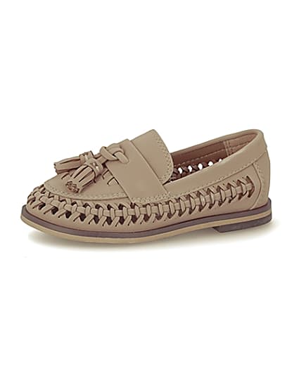 360 degree animation of product Mini boys brown woven tassel loafers frame-2