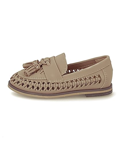 360 degree animation of product Mini boys brown woven tassel loafers frame-3
