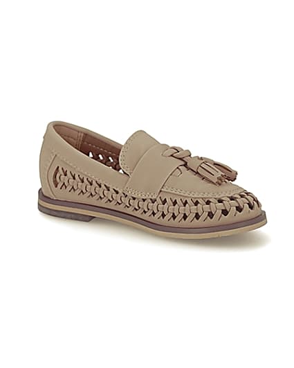 360 degree animation of product Mini boys brown woven tassel loafers frame-17