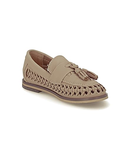 360 degree animation of product Mini boys brown woven tassel loafers frame-18