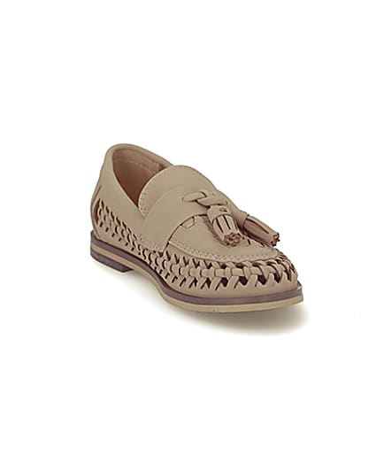360 degree animation of product Mini boys brown woven tassel loafers frame-19