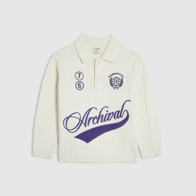 Mini Boys Cream Archival Knit Polo Top
